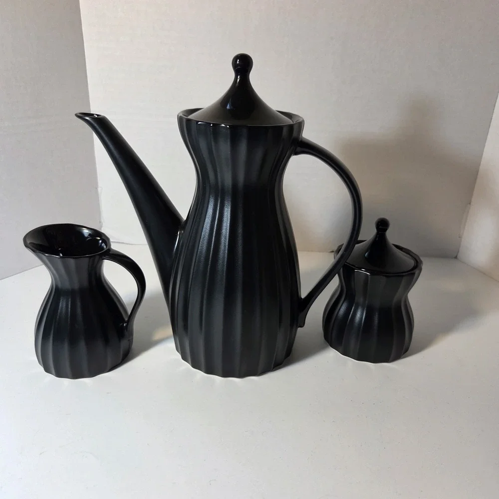 VTG Sasaki Dynasty Black Twilight Coffee Pot / Milk Cup & Suger Jaw #17062